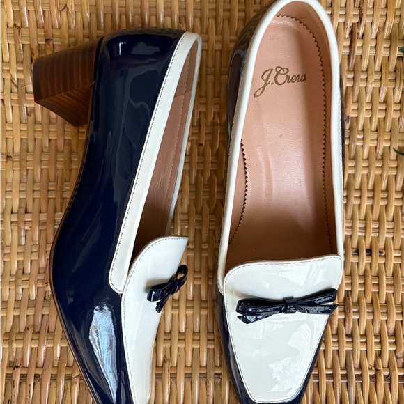 J. Crew Shoes - J. Crew Navy and White Patent Leather Loafers with Bow